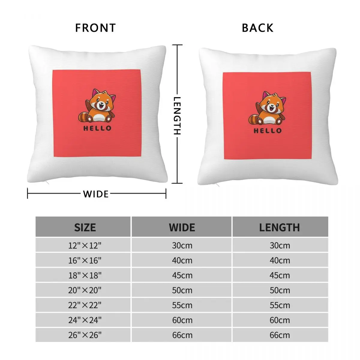 Cute Red Panda Hello Square Pillowcase Polyester Linen Velvet Creative Zip Decorative Pillow Case Sofa Cushion Cover Wholesale
