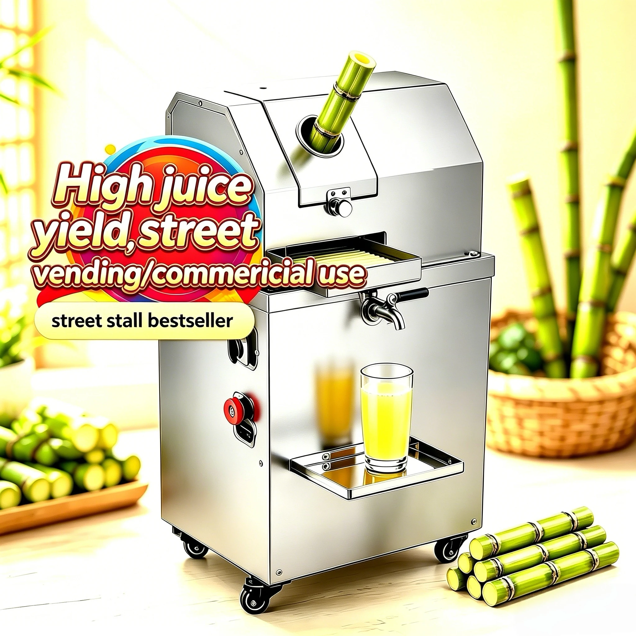 

High Efficiency Commercial Sugar Cane Juicer With Faucet 3 Sugarcane Juice Making Machine