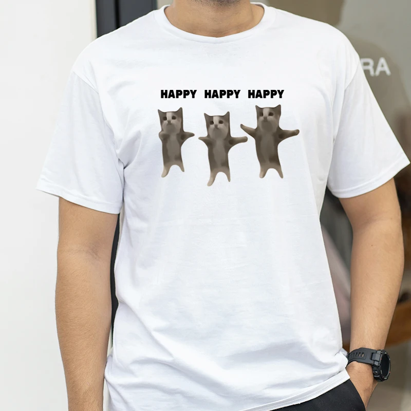 

Funny Cute Cat Meme Graphic TShirt Happy Dance Cat Print Short Sleeve T-shirt Men Women Casual Fashion Cotton T Shitrs
