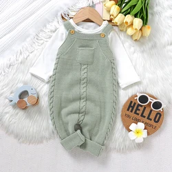 Newborn Baby Rompers Solid Knit Infant Boy Girl Jumpsuit Sleeveless Summer Kid Clothes Overalls 0-18M Outfit Fashion Pocket Fall