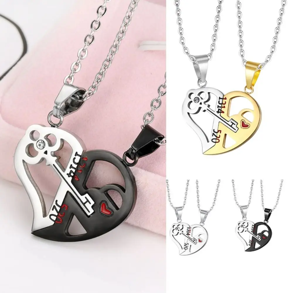 Fashion Stitching Couple Necklace Titanium Steel Personalized Design Pendant Necklace Valentine's Day Heart Shaped