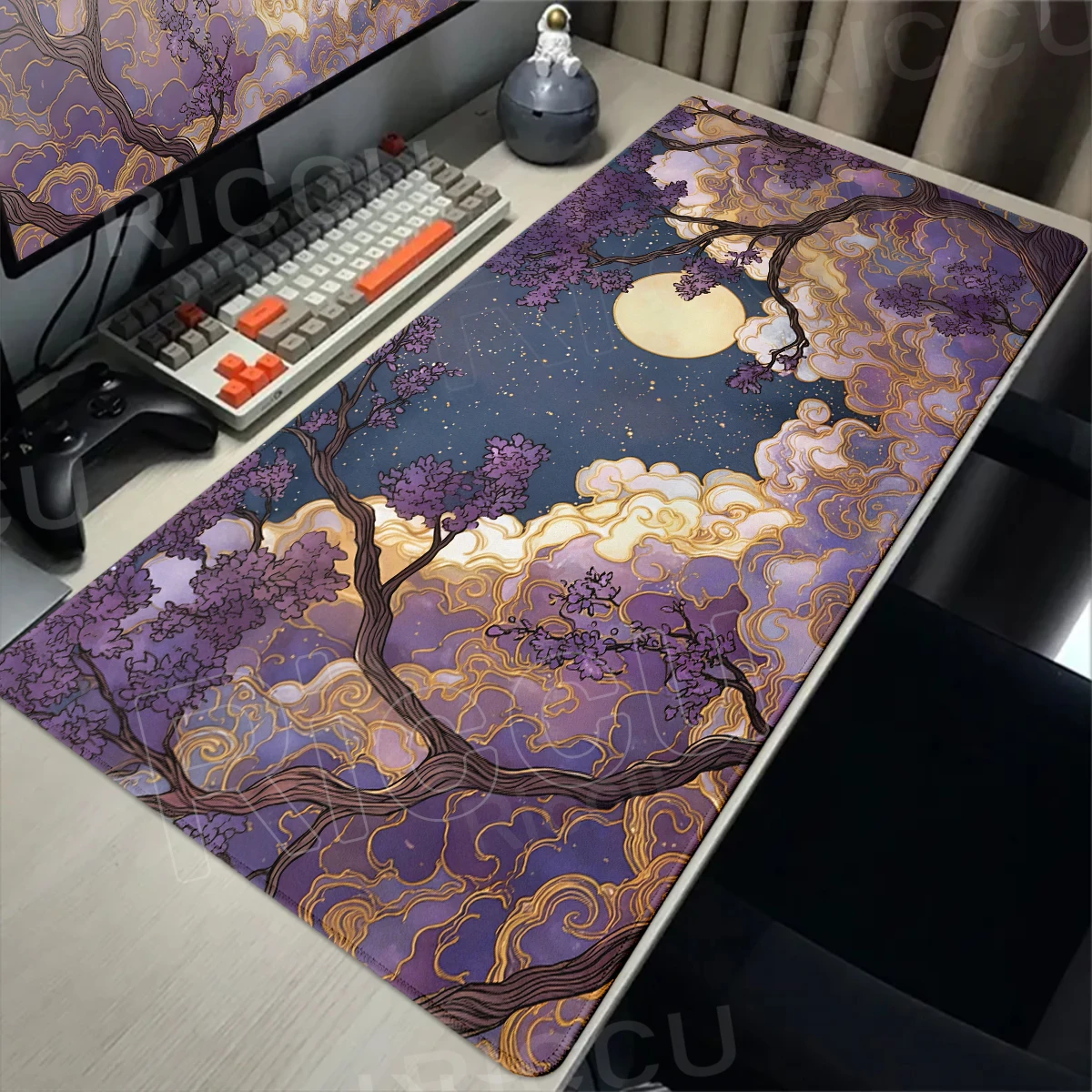 Moonlight Starry Sky Clouds Mousepad Large Gaming Mouse Pad XXL Lavender Plants Aesthetics Tablemat Keyboard Pads PC Accessories
