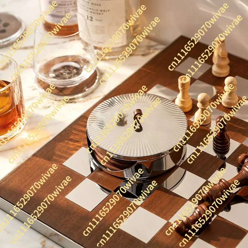European leather thermal insulation pad bar mat leather stainless steel coaster with lid model room decorative ornament