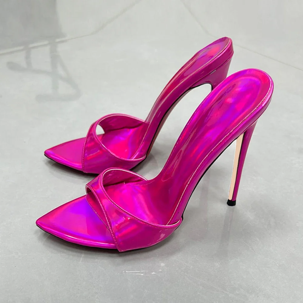 

Глянцевые женские шлепанцы на высоком каблуке 12 см с открытым носком, трендовые серебряные женские летние наряды, повседневная обувь, сандалии 10 см, LX081