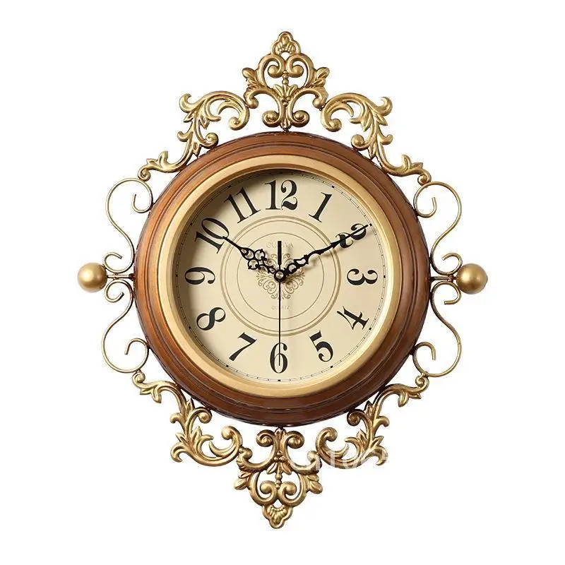 American Retro Art Wall Clock European Mute Fashion Home Decor round Shape Living Room Clock Battery Powered Solar Movement