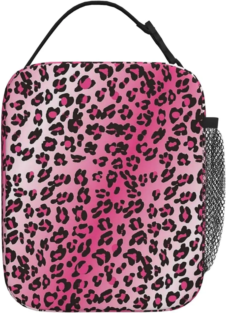 Animal Cheetah Pink and White Leopard Print Lunch Bag Tote Bag Lunch Bag for Men Women Kids Lunch Box Insulated Lunch Bag