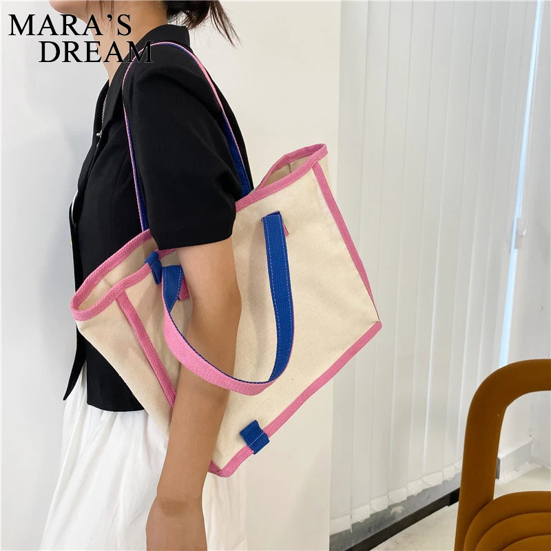 Mara\'s Dream Women Canvas Tote Bag Patchwork High-capacity Shopping Travling Fashion Ins Easy To Match Commuter Shoulder Bags