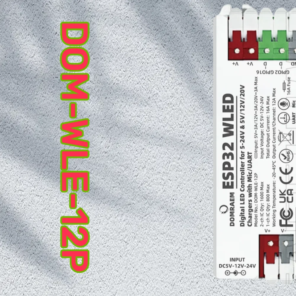 

Вход DC5-24 В, ESP32 PD Power Быстрая настройка Контроллер DOMRAEM WLED с микрофоном Двойной предохранитель 16 А для WS2811 WS2812B WS2805 SK6812 APA102