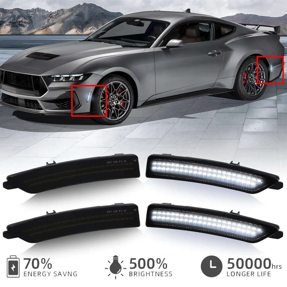 

4Pcs Front Rear LED Side Marker Fender Light for Ford Mustang 2024- S650 Car Styling White Warning Lamp