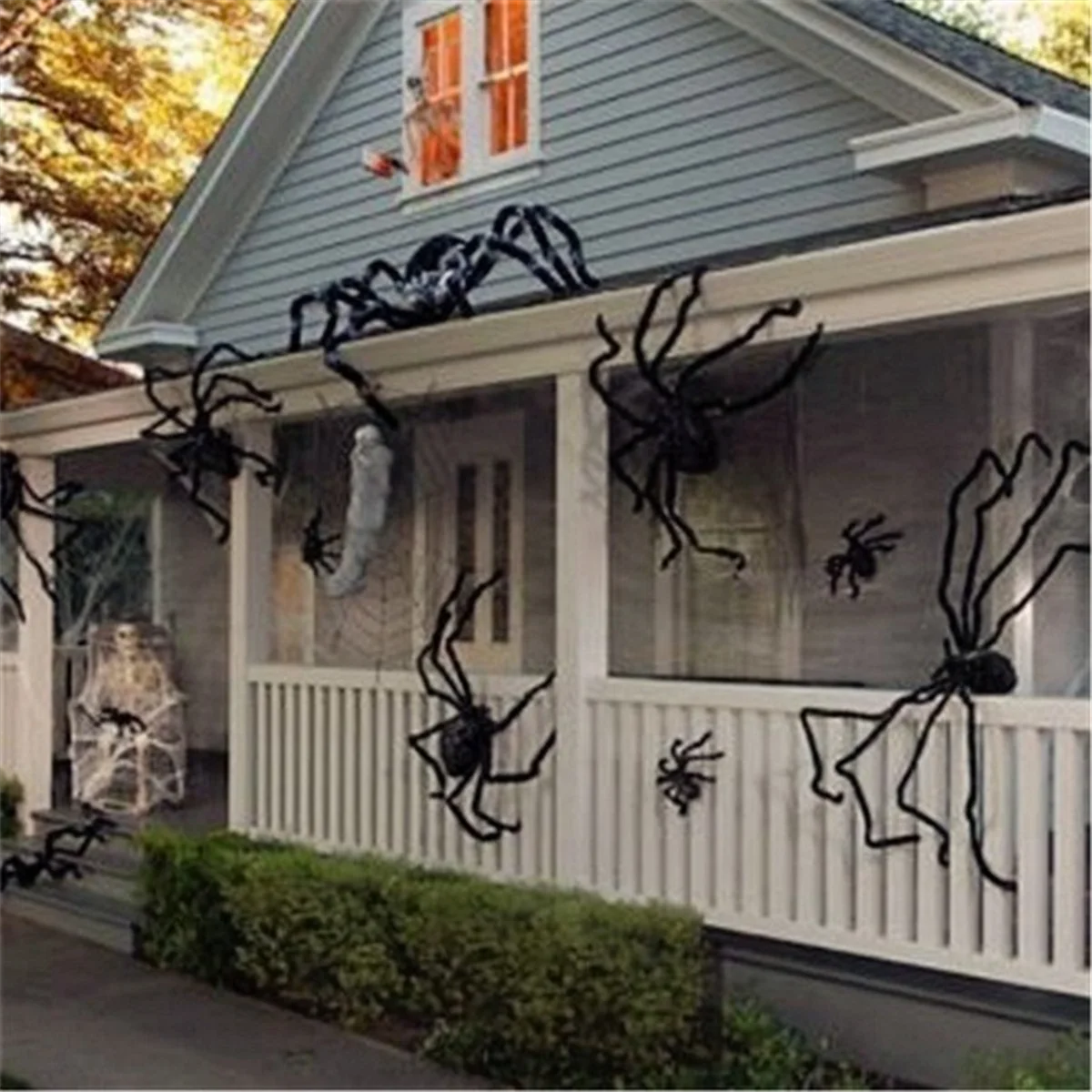 Araña negra gigante para decoración de Halloween, accesorio de Casa Encantada para interiores y exteriores, 90cm