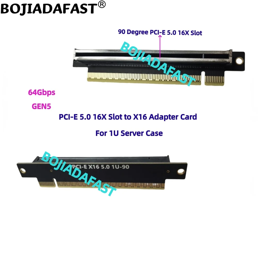 

90 Degree PCI Express PCI-E 5.0 16X Slot to X16 Adapter Riser Card 64Gbps For 1U Server Case