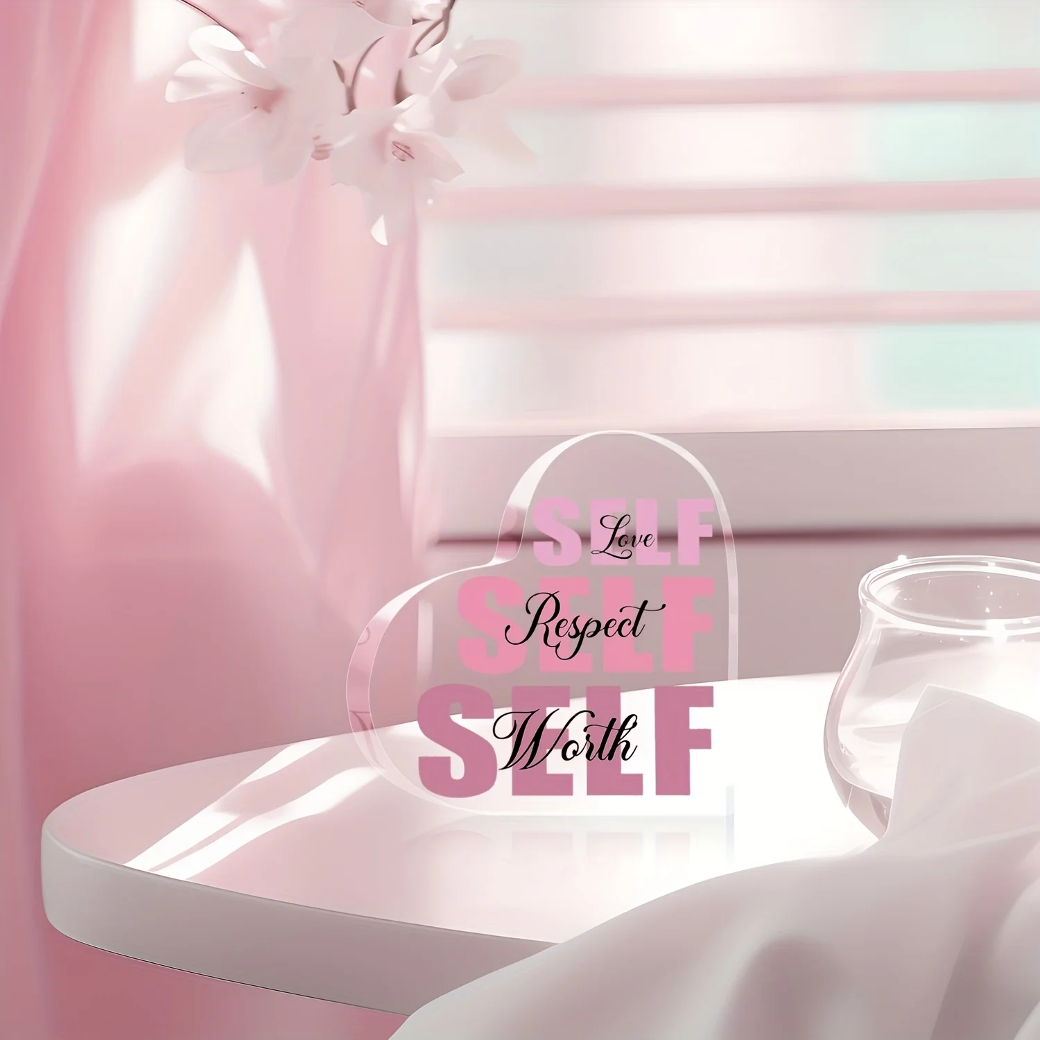 لوحة شعار أكريليك ذاتية الحب، لافتة ديكور لإكسسوارات مكتب المكتب الوردي، ديكور غرفة النوم الوردية للنساء،