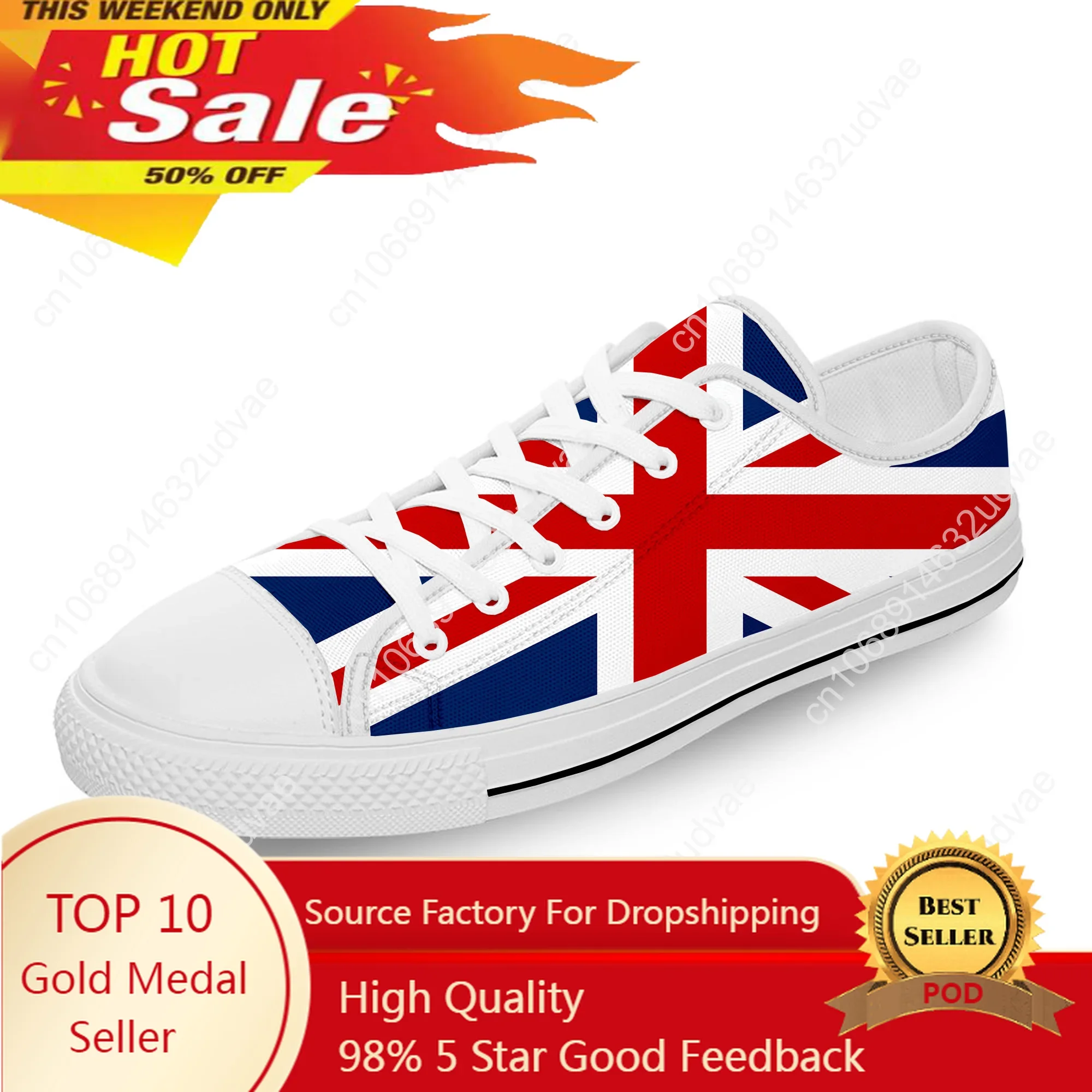 

Britain British UK Flag Union Jack White Cloth Fashion 3D Print Low Top Canvas Shoes Men Women Lightweight Breathable Sneakers