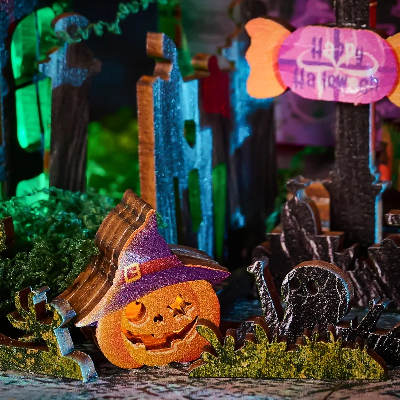 Diy halloween noite carnaval casa kit de modelo em miniatura de madeira 3d quebra-cabeça casas de boneca com móveis casa de bonecas para amigos presentes