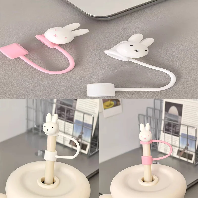 Kawaii الكرتون ميفي أرنب لطيف غطاء من القش الغبار برهان 10 مللي متر الحجم العالمي غطاء للحماية الكرتون ديكور ملحق الفتيات #1