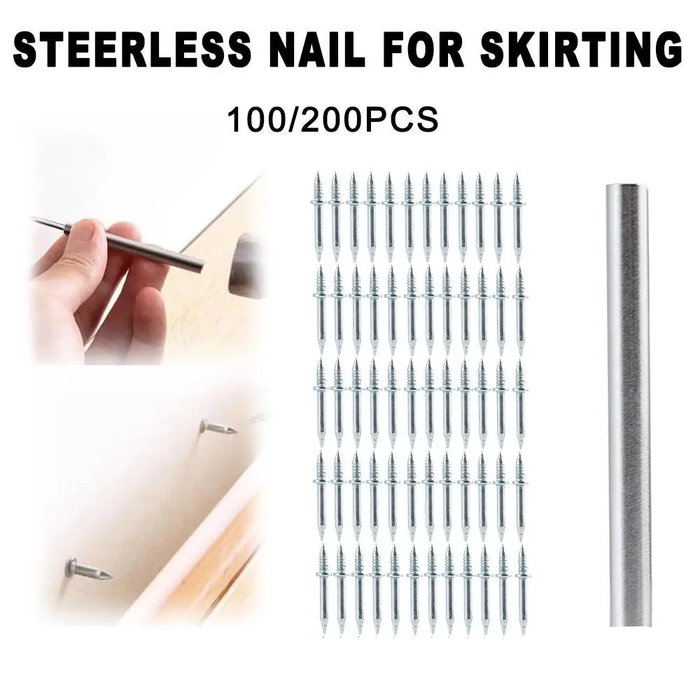 100/200Pcs Double-Head Seamless Installation Nail Sturdy Non-Marking Skirting Nails Carbon Thread Rustproof Steel Nails Har U6Q8