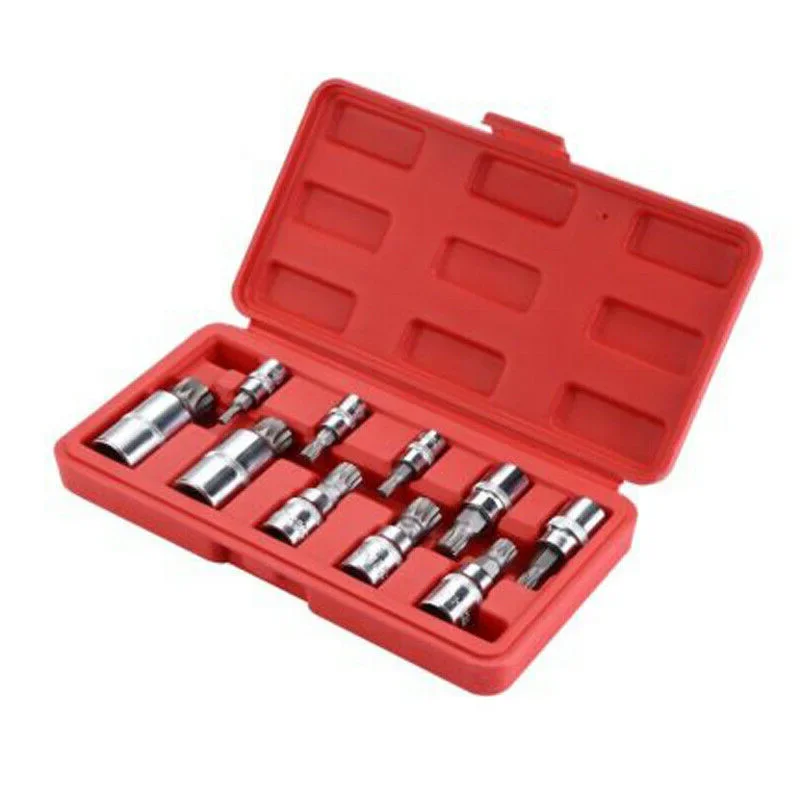 10pcs Set XZN 12 Point Spline Bit Socket  S2 Steel 4-18mm Auto Car Anti-Rust Ratchets Wrench Hand Tools High Hardness