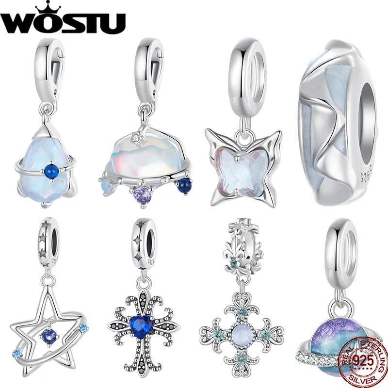 WOSTU 925 Sterling Silver Mini Rocket Planet Pendants Dreamy Spaceship Spacer Beads Fit Original Bracelet DIY Jewelry Gift