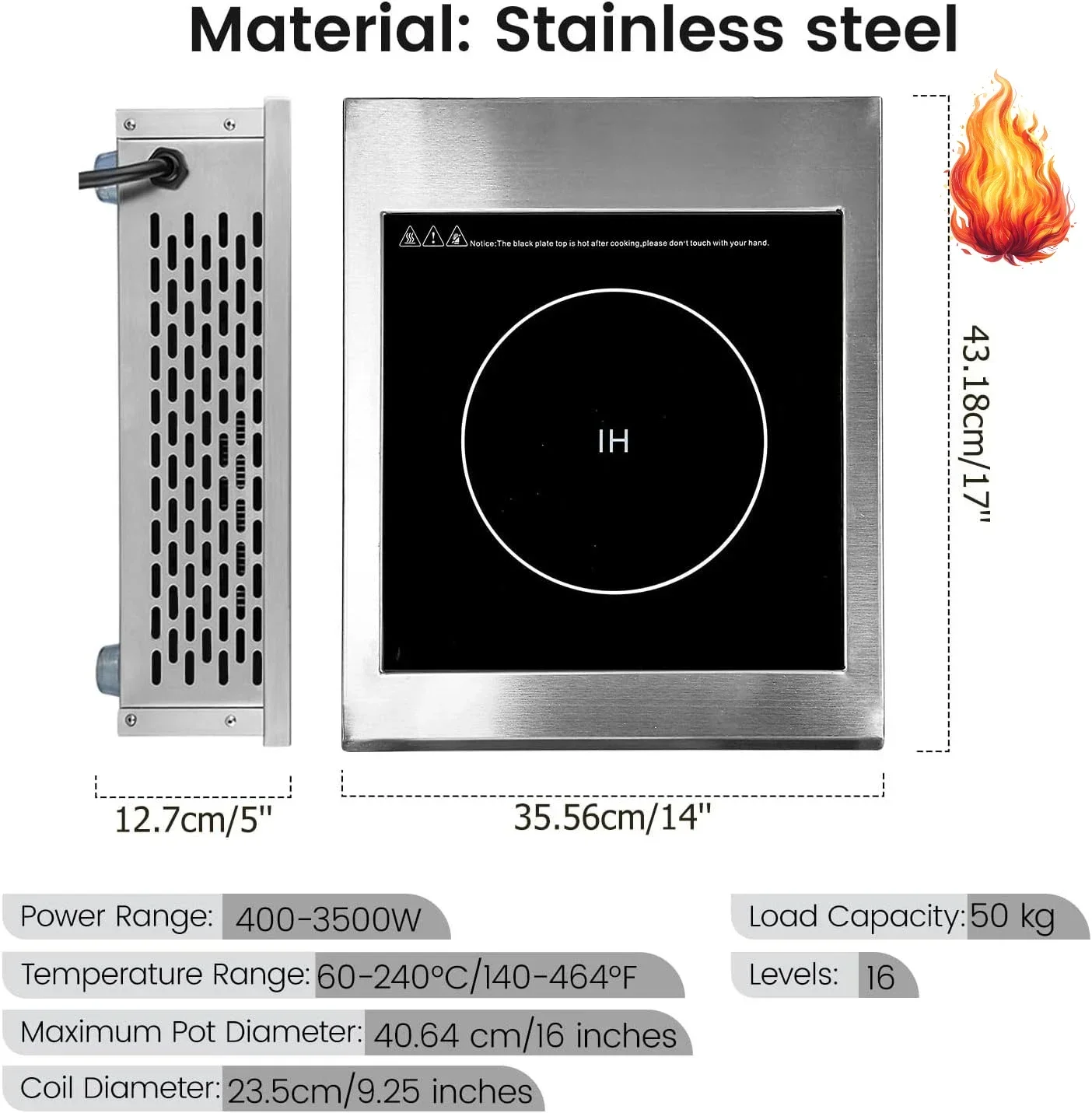 

Commercial Induction Cooktop 3500W/240V Induction Burner 18-hour Timer Hot Plate for Kitchen Restaurants