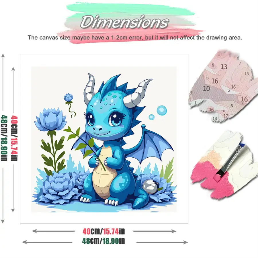 HUACAN Painting by Number Kits Cute Blue Dragon Flowers Fairy Tale Abstract DIY Oil Drawing Fantasy    Home Decor