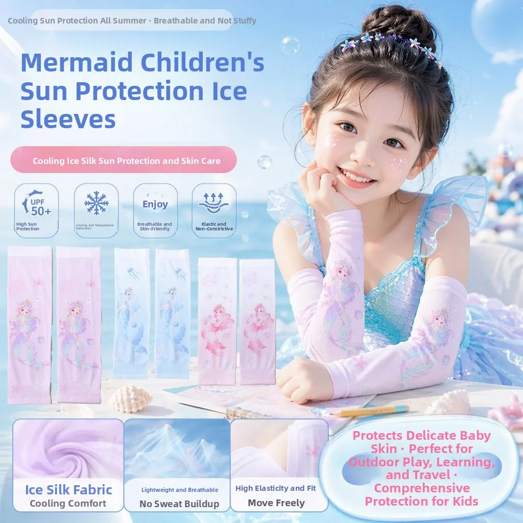 子供用日焼け止めアイススリーブ-薄くてゆったりとしたuvカット-マーメイドアイスシルクアームカバー-夏用涼しく快適なスリーブカバー