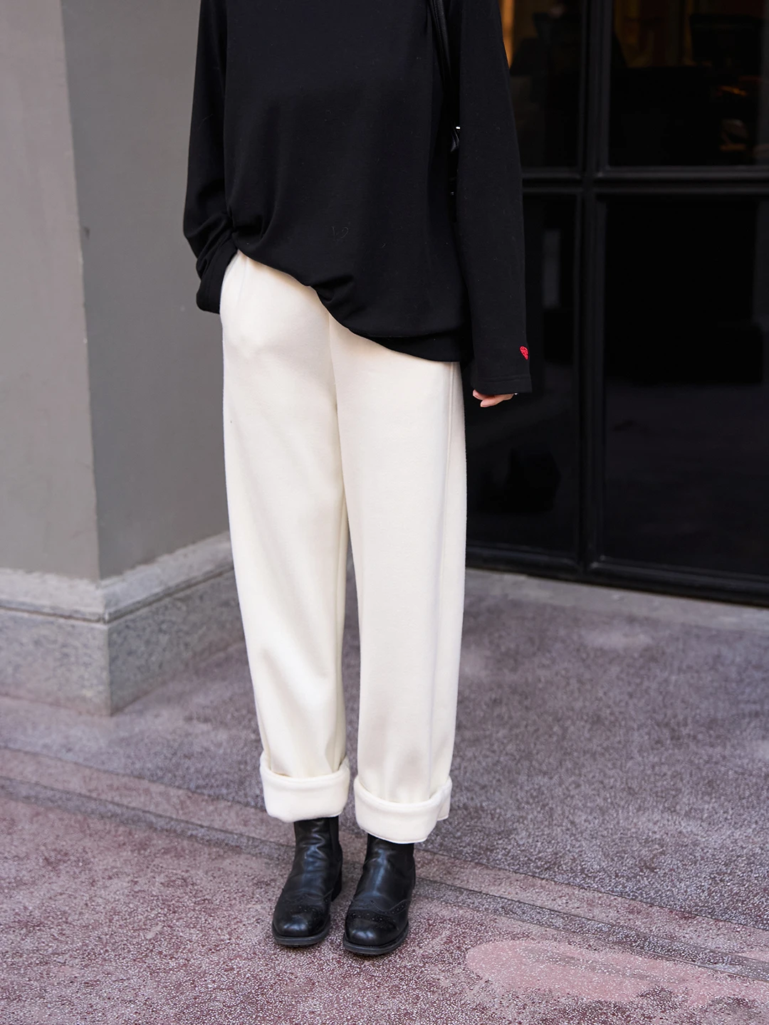 

TOFOD Шелковые шерстяные брюки на подкладке и мать Sle Nine Point, повседневные брюки, универсальные черно-белые прямые брюки