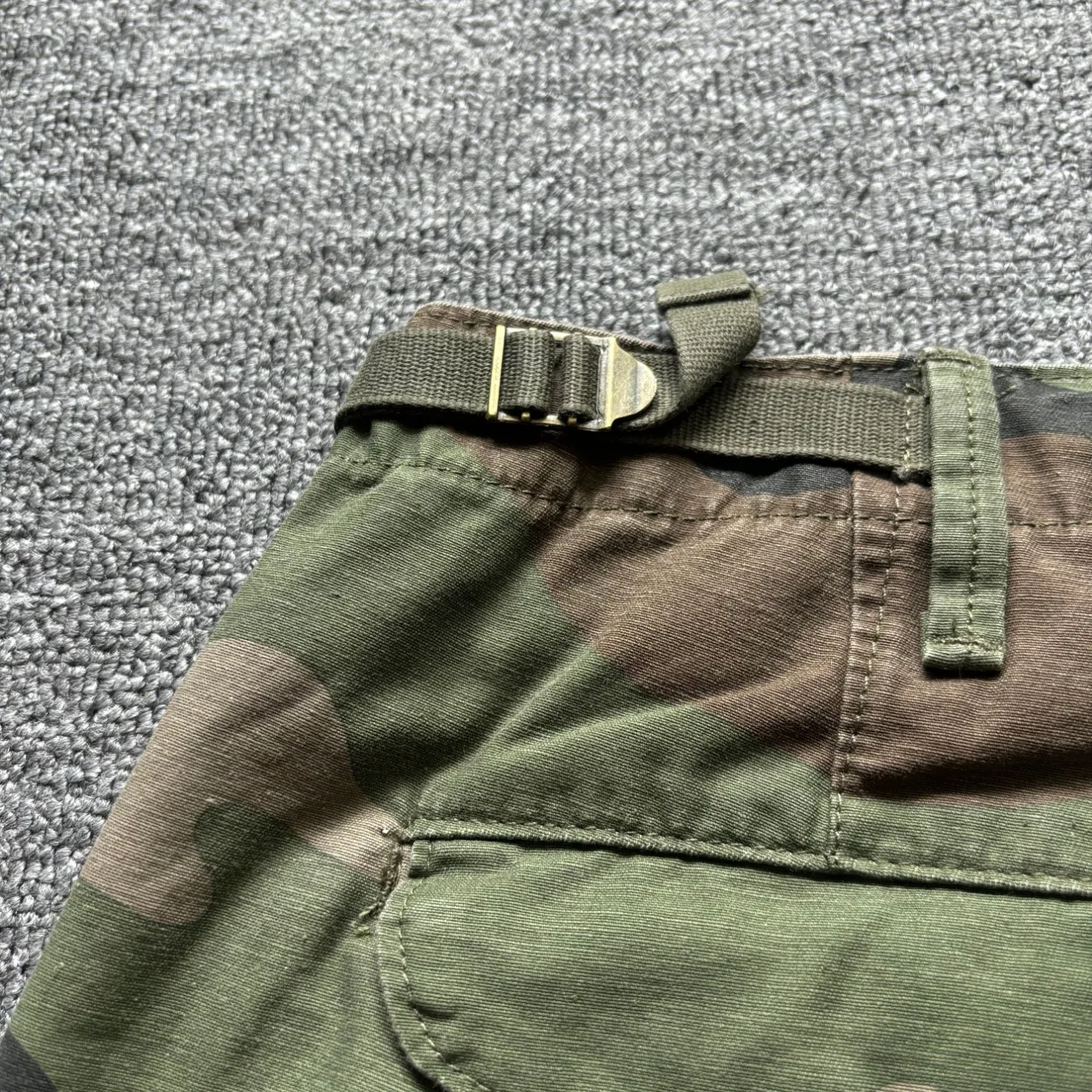 American retro washed and distressed Ami khaki five-quarter pants with multiple pockets, loose straight summer cargo shorts
