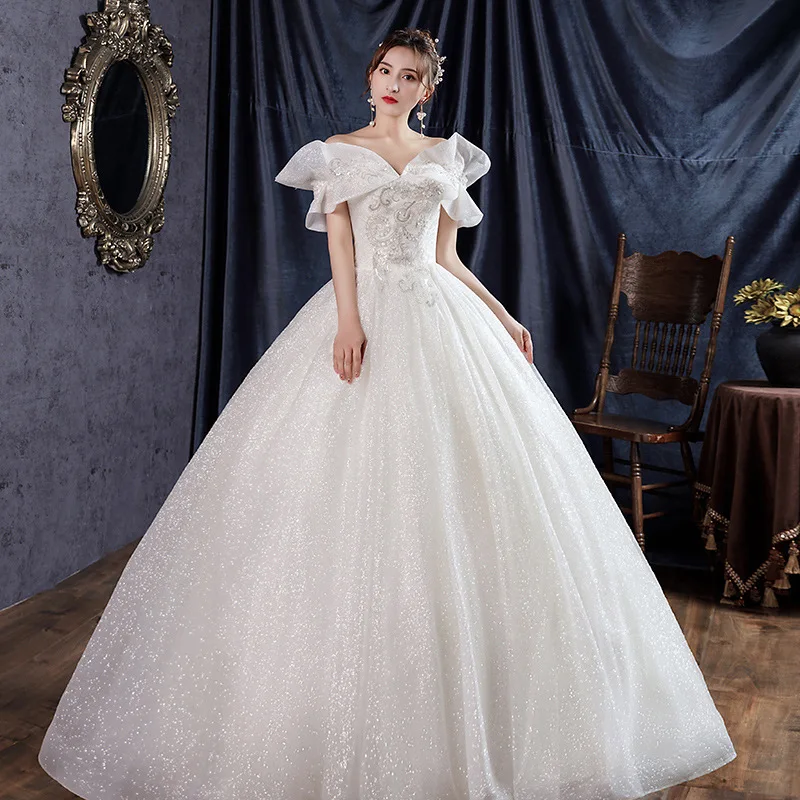 Customized Sparle Sleeves  Wedding Gowns For Bride Vestido De Noiva Princesa Robe Mariage Femme Woman Dress  Sukienka Na Wesele