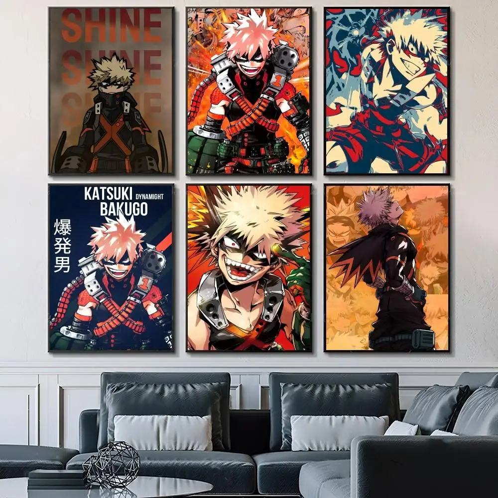 1PC Anime My Hero A-Academia Bakugo Katsuki Posters Fancy Wall Sticker for Living Room Bar Decoration Wall Decor
