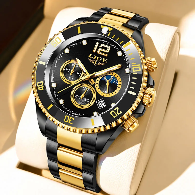 LIGE Luxury Men Watch Outdoor Sports Waterproof Chronograph Quartz Wristwatch Fashion Luminous  Diver Watch Men Montre Homme