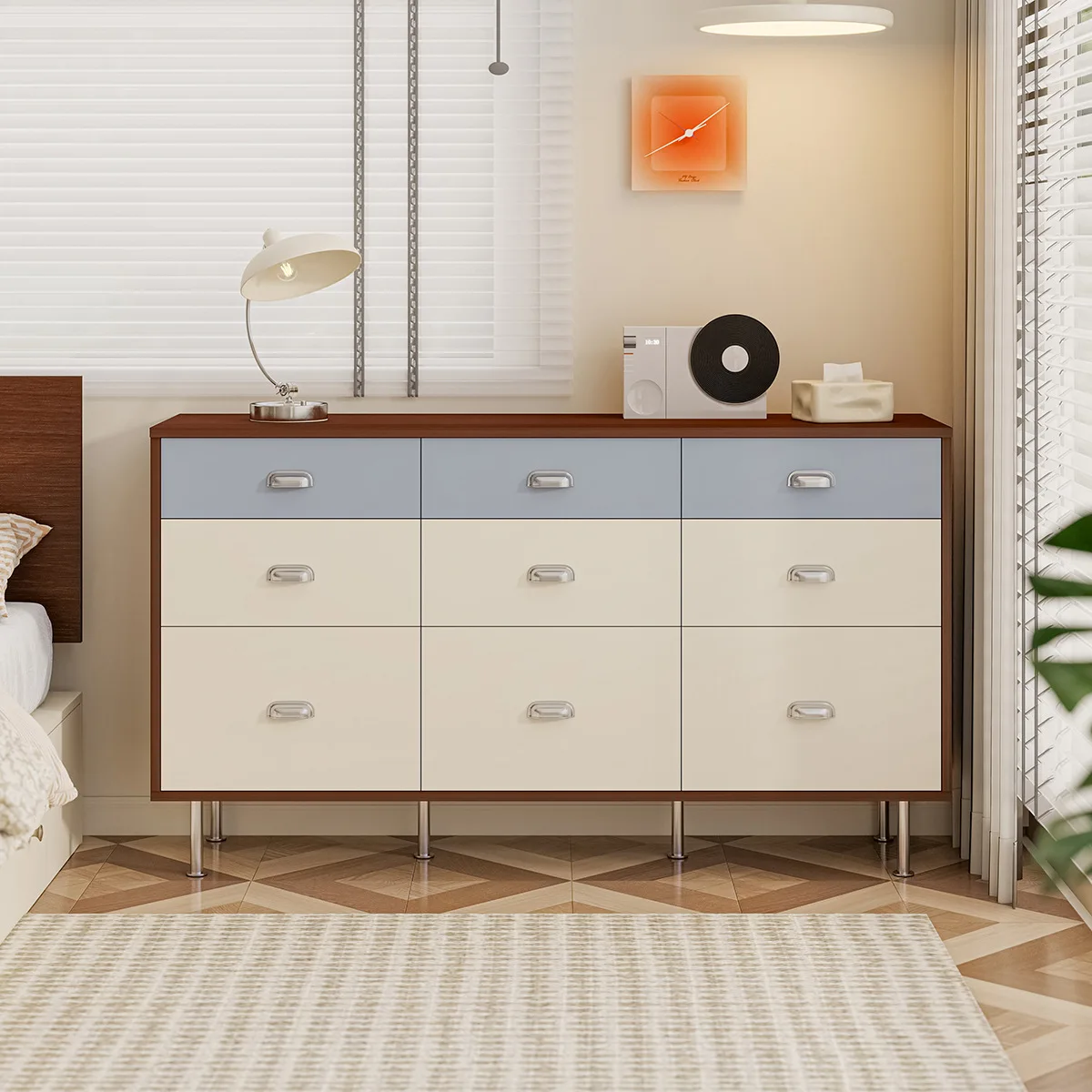 Storage drawer cabinet, bedroom solid wood nine-bucket bedside , simple wall storage cabinet