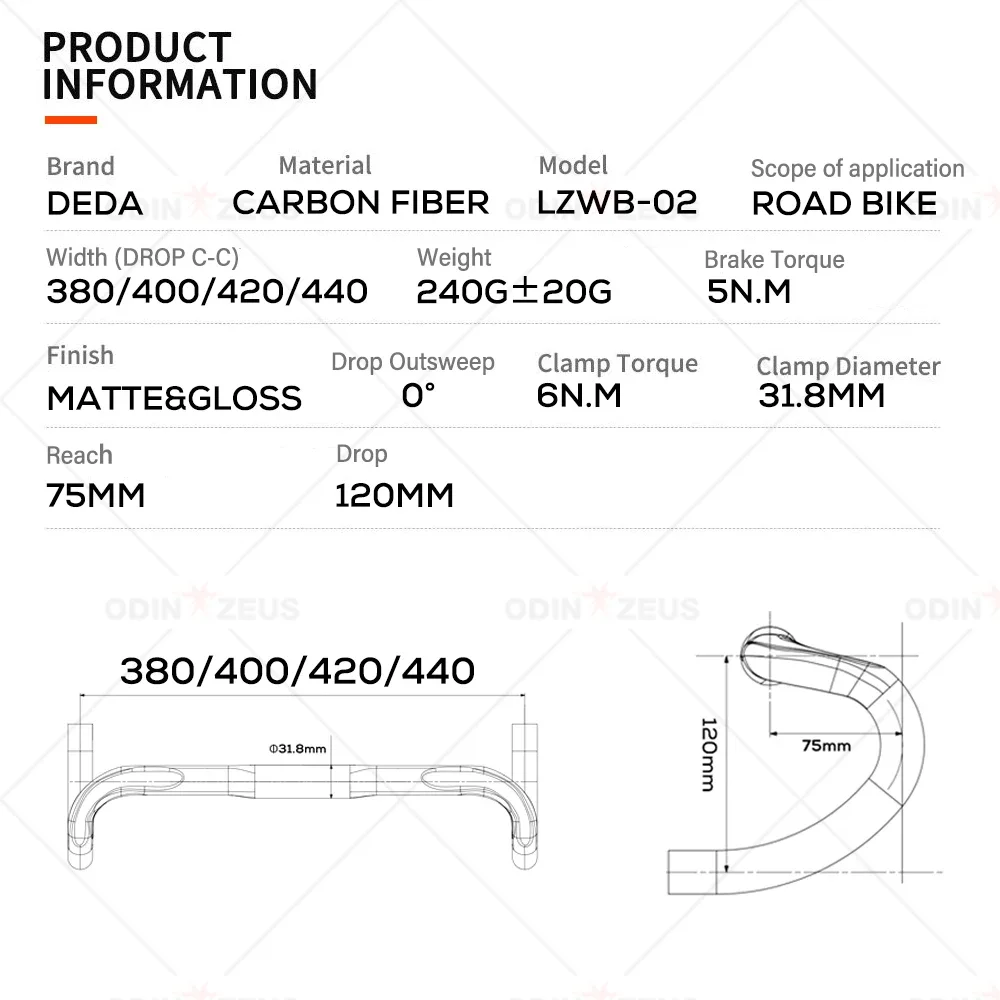 DEDA Zero100 Black Gloss+Matte Carbon Fiber 31.8mm Road Bike Handlebar Drop Bar Bicycle Parts Aluminum Wrapped Carbon Stem