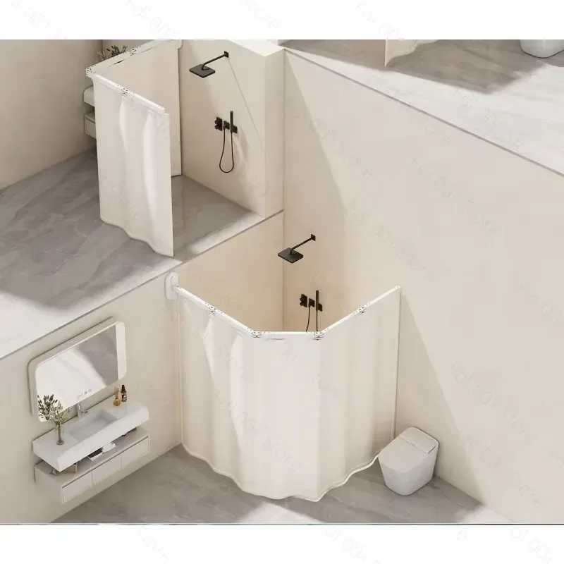 for D Shape Retractable Shower Rod Foldable Bathroom Divider Waterproof Anti Mildew Invisible Partition for Balcony No