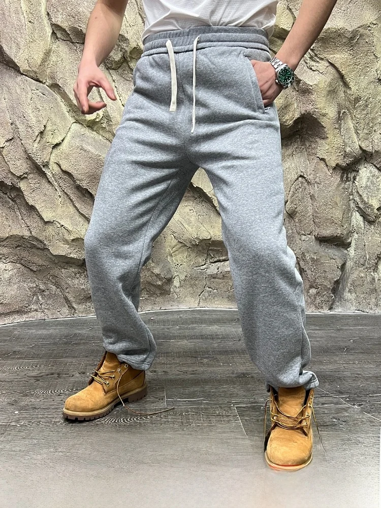 

Теплые мужские повседневные брюки из смеси хлопка и полиэстера на подкладке, осенне-зимние прямые брюки-трубы