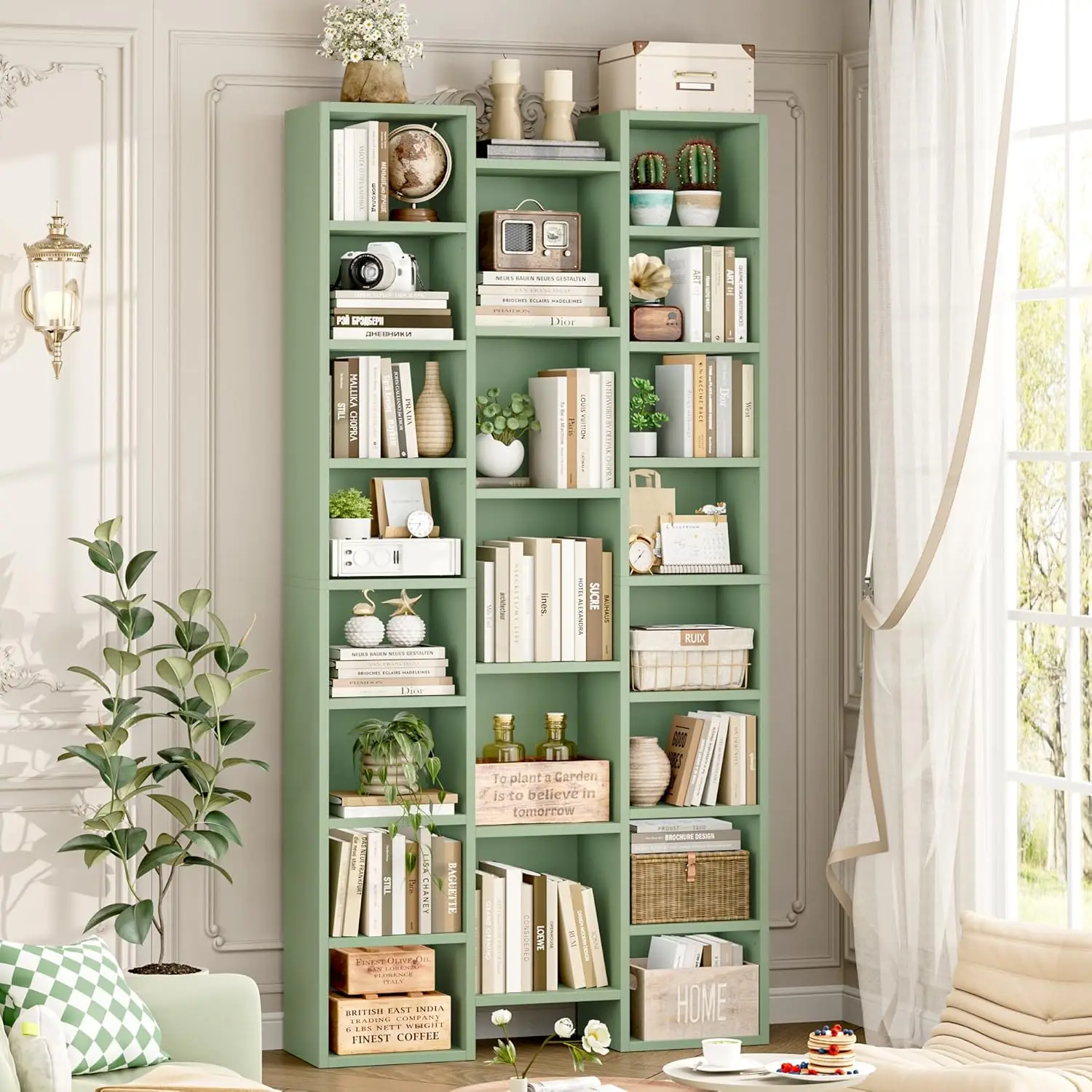 71’’ Tall Bookshelf, Triple Wide Bookshelf with Adjustable Shelves, 8 Tier Media CD DVD Storage Tower Rack, Diaplay, Customized