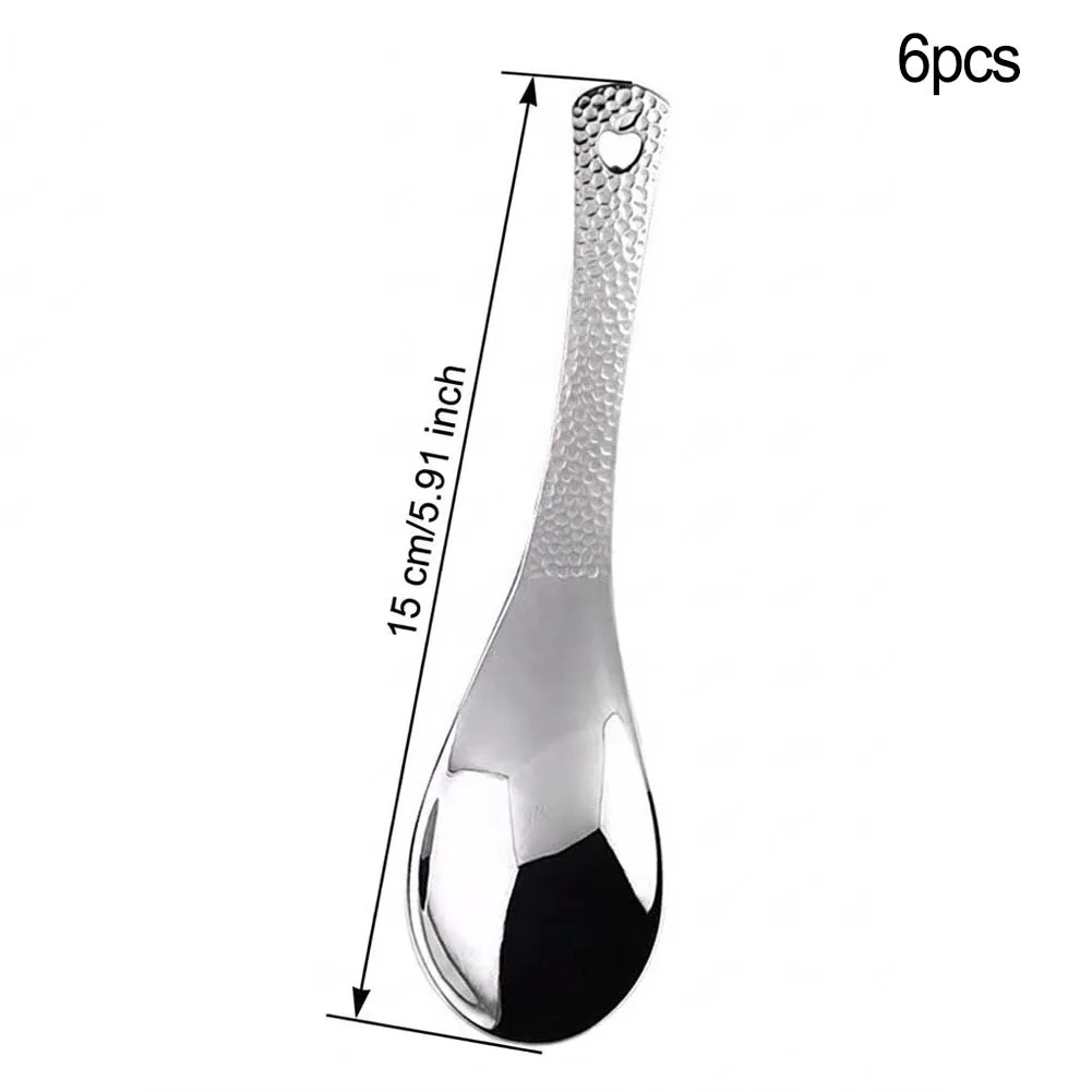 6 Pack Stainless Steel Spoons 5.9 Inch Hammered Dessert Table Spoon Set Silver Mirror Polished Dishwasher Safe Flatware