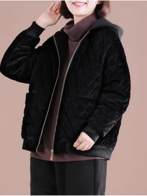 Jaet de algodón con capucha a la moda para mujer, abrigo holgado informal de terciopelo para invierno, abrigo Faionable