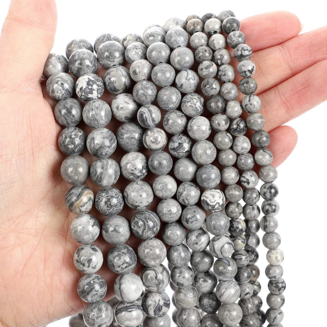 4/6/8/10mmm Grey Crazy Lace Jasper Beads, Natural Round Semi Precious Stone Smooth Beads, for Making DIY Jewelry