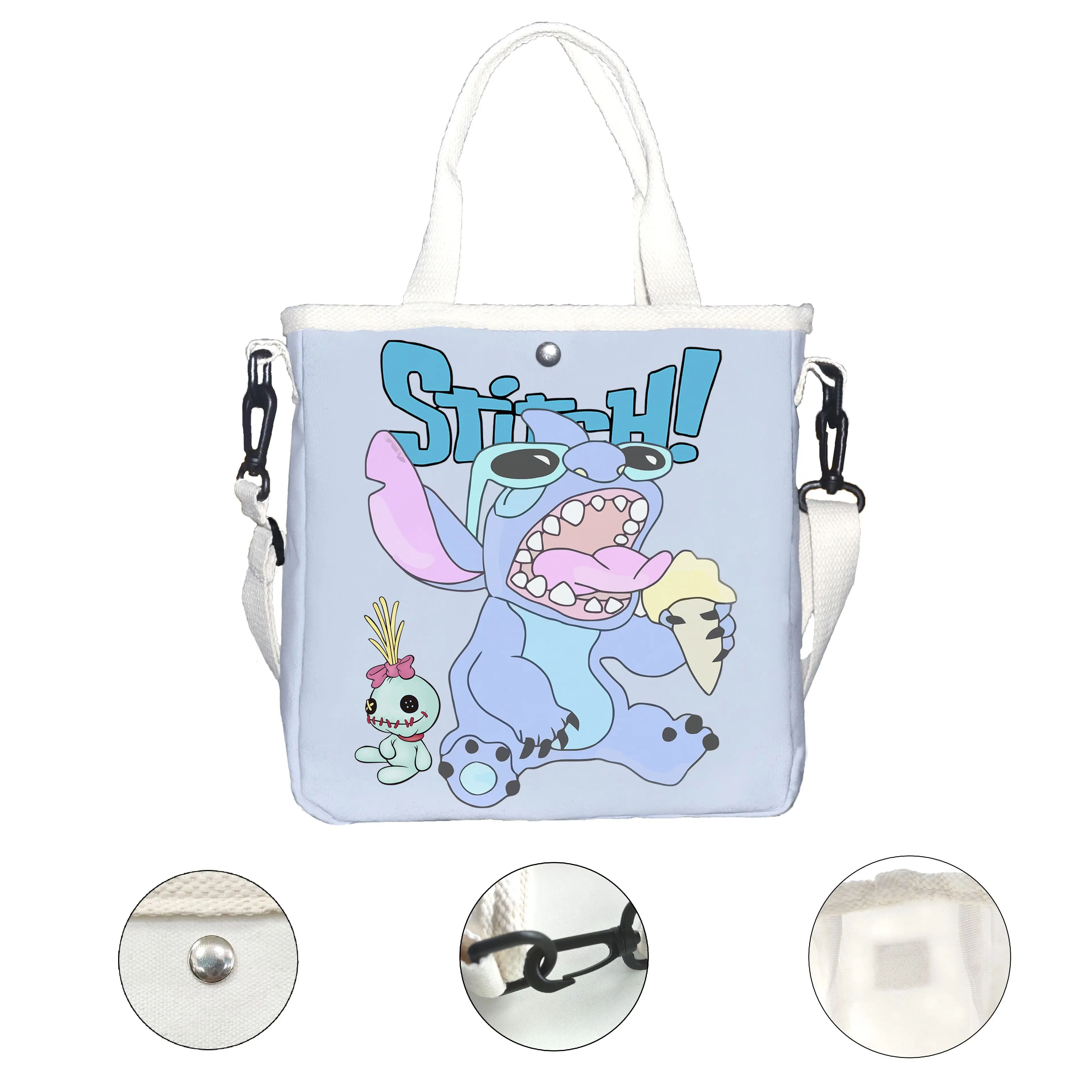 A Stitch ice cream themed printed cute canvas bag, suitable for commuting, daily leisure use