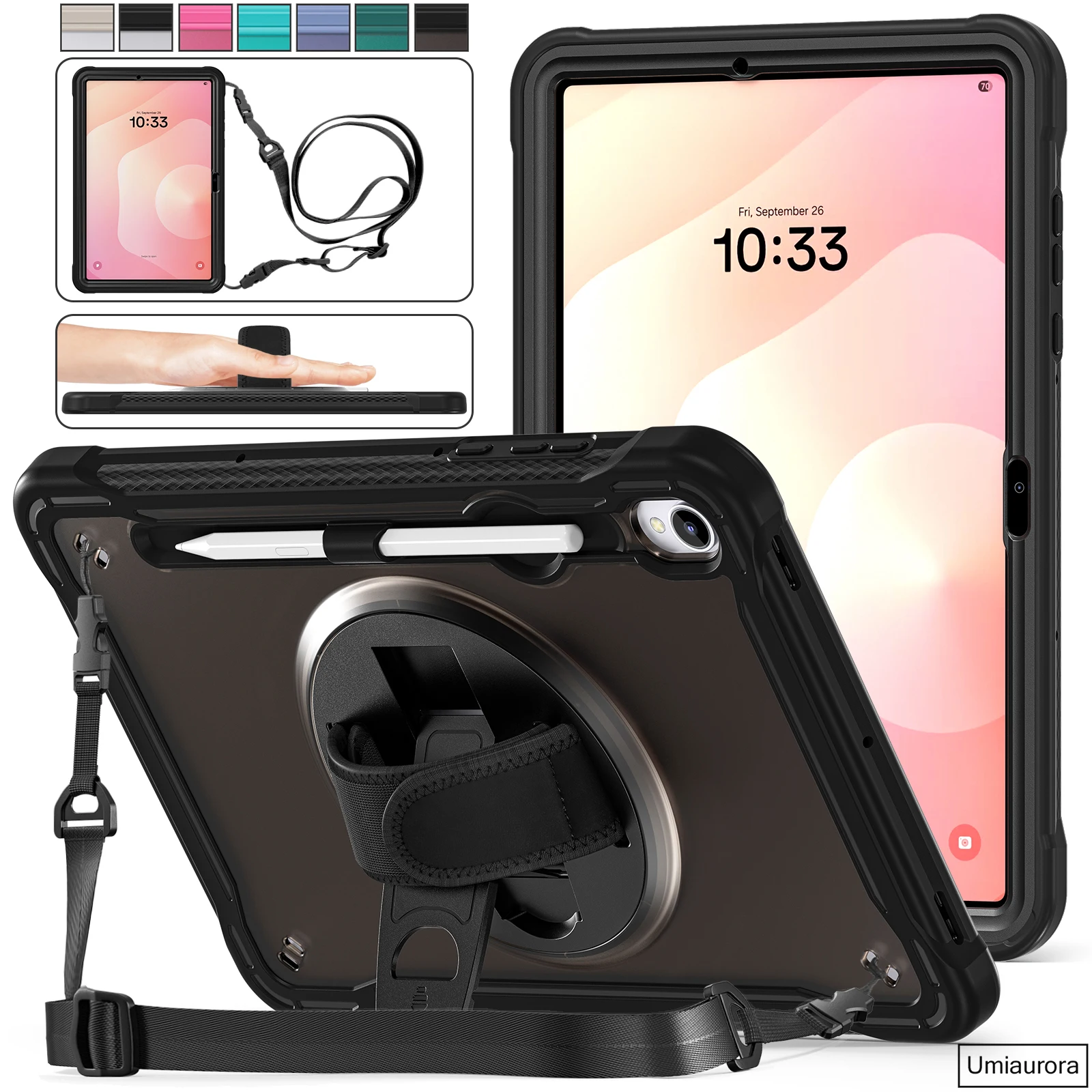 For Samsung Tab S11 11 inch SM-X730 SM-X736B Shockproof Silicon PC Tablet Case Rotation Hand Shoulder Strap Stand Armor Funda