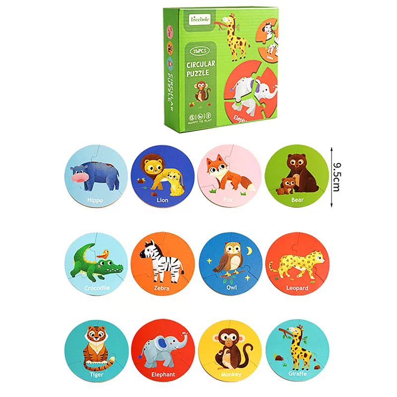 원형 퍼즐, 조기 교육용 동물 짝 맞추기 퍼즐, 인터랙티브 집중력 논리 훈련, 보드 게임 장난감, 생일 선물