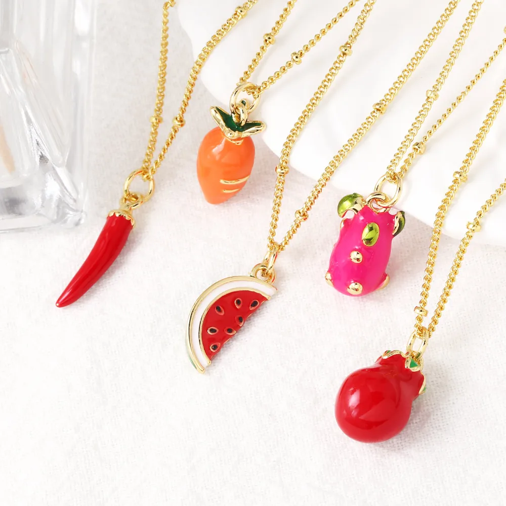 ASJEWELRY, collares esmaltados de chile rojo y zanahoria para mujer, collar de sandía chapado en oro, joyería de fruta, regalos nkeb398
