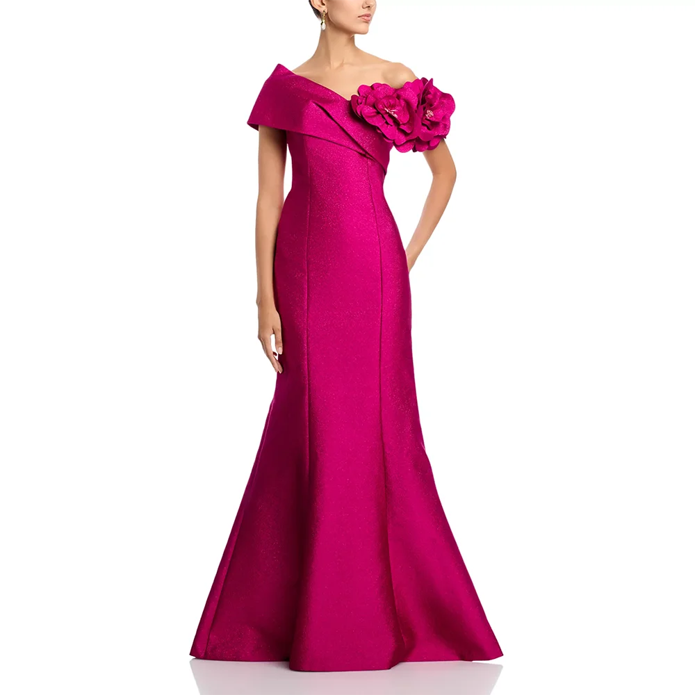 

Modern Hand Made Flower Off The Shoulder Evening Gowns Customized Red Ruffle Mermaid Floor Lenght Prom Dress Formal Party Dress