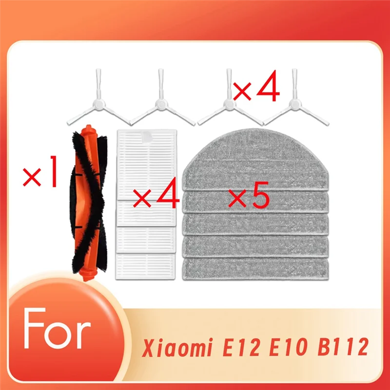 HHTL 14 Uds piezas de repuesto para Xiaomi E12 E10 B112 Aspiradora Robótica paños de fregona filtro de cepillos laterales principales