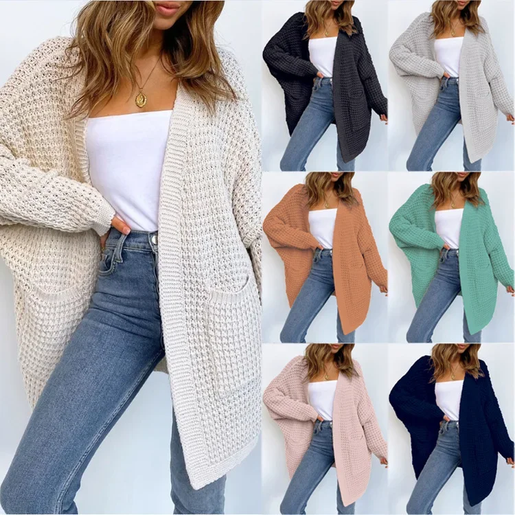 Women Loose Open Cardiga Sweater New Knitted Cardigan Knitting Long Sweater Coat Solid Color