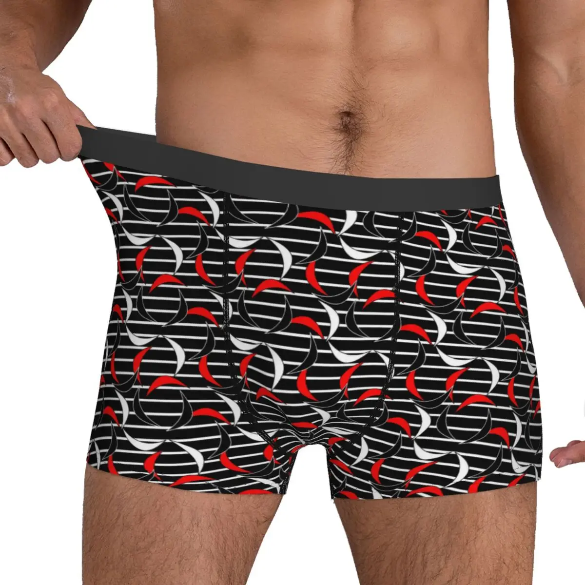 Half Moon Print Underwear White Red Stripes Men Underpants Sublimation Breathable Boxershorts Hot Shorts Briefs Plus Size 2XL