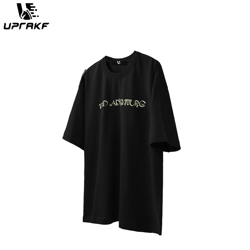 UPRAKF Cotton T Shirt Streetwear Hip Hop O Neck Oversize Tees Short Sleeve Wild Adventure Letter Print Unisex Tops Korean Style