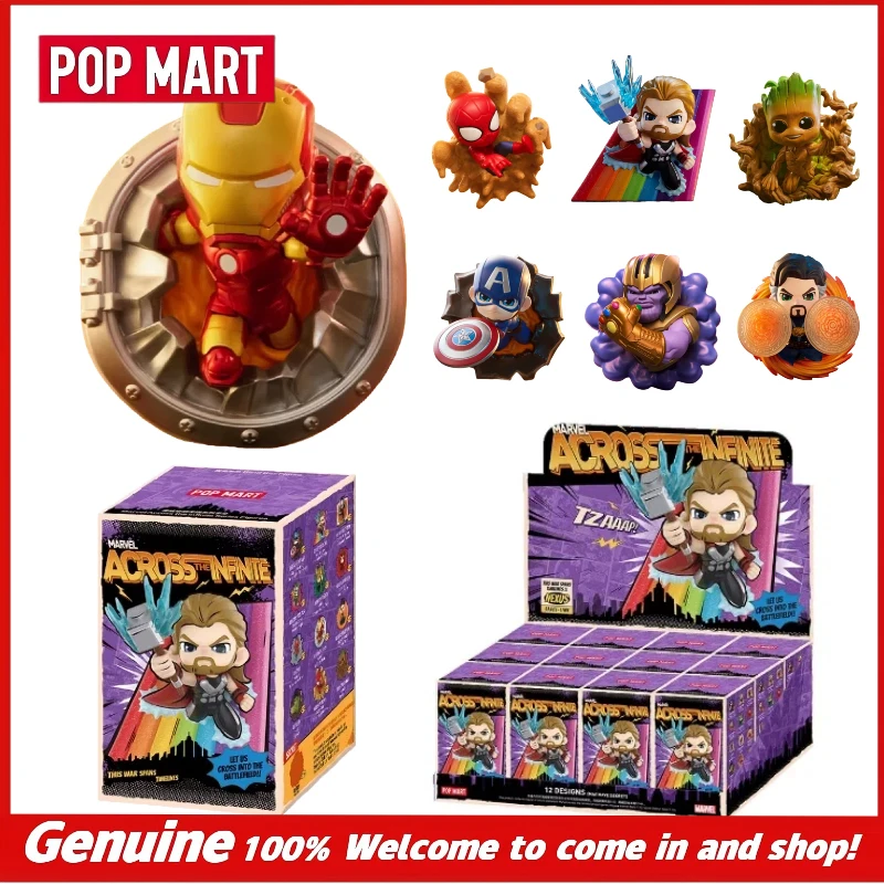 

Оригинальные фигурки POPMART New Marvel Cross The Infinite Series, коллекционная модель из серии Blind Box, модный кино-мерч, подарочная коробка-сюрприз