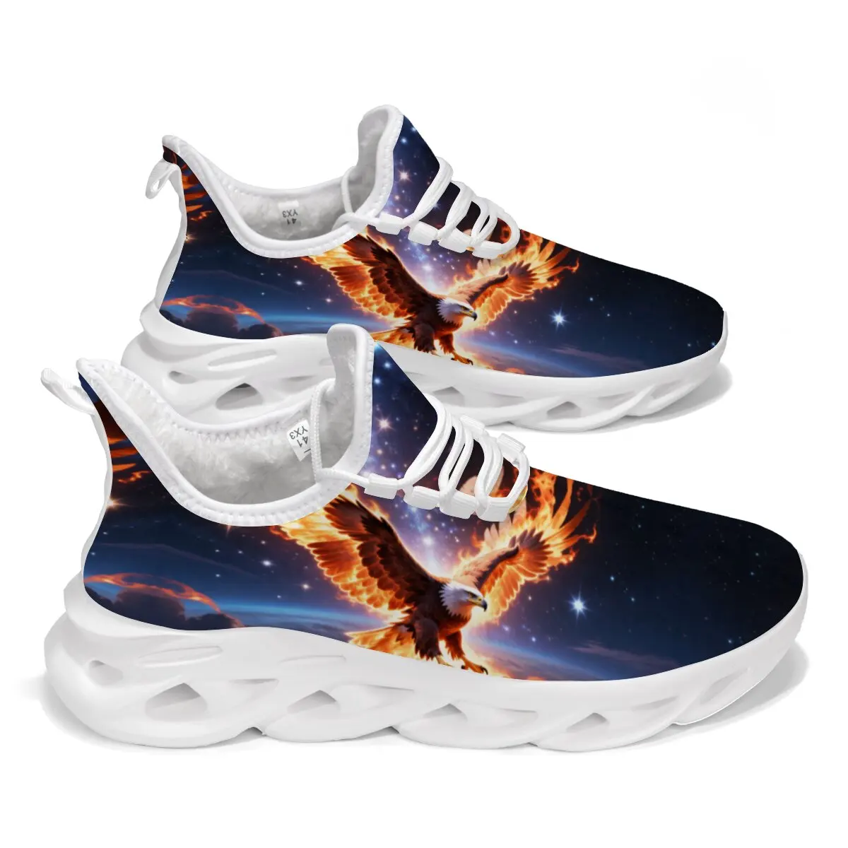 

New Round Toe Low-top Flying Woven Casual Shoes with Cartoon Flying Eagle Black Mythological Death God Flame Pattern Design