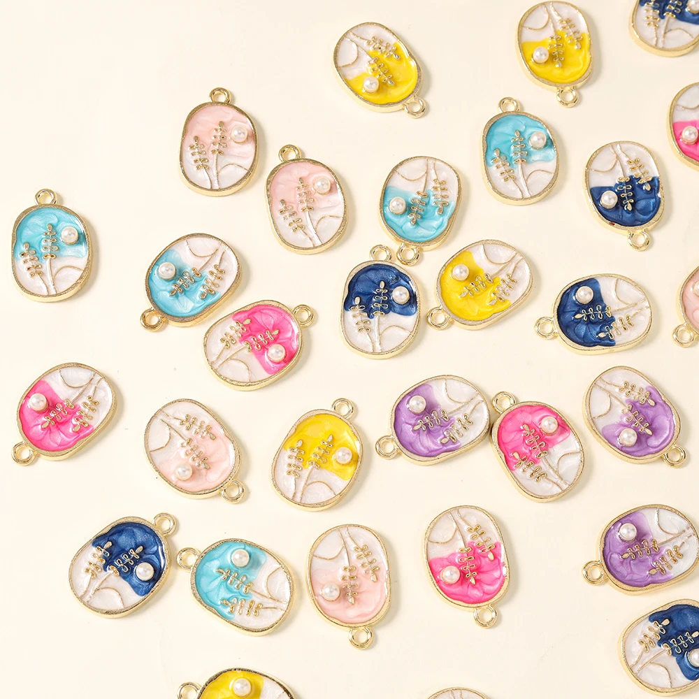 10pcs Cute Enamel Oil-painting Pearl Wheat Charms Pendants for Jewelry Making Necklace Earrings Bracelet DIY Accessories